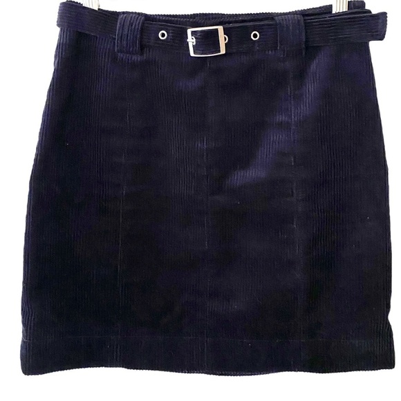 Urban Outfitters Navy Blue Cotton Corduroy Belted Mini Skirt Size‎ Small - Picture 1 of 6